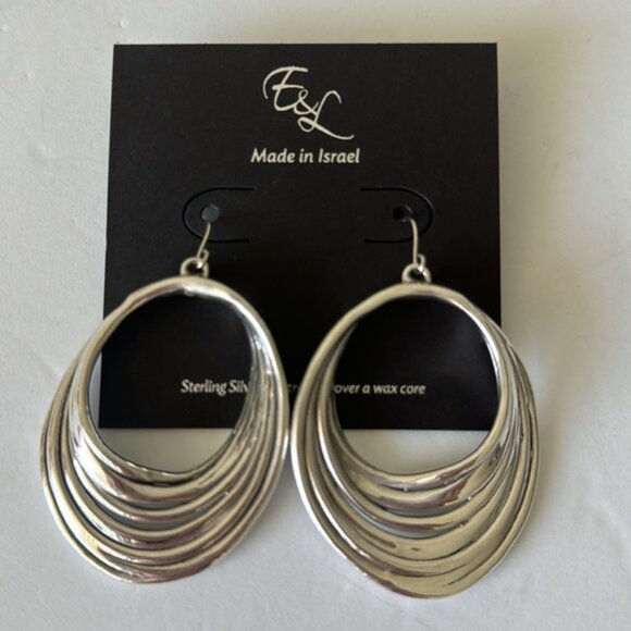 E&L Twist Sterling Silver Electroform Earrings Made in Israel 2 3/4 in long - Picture 3 of 15
